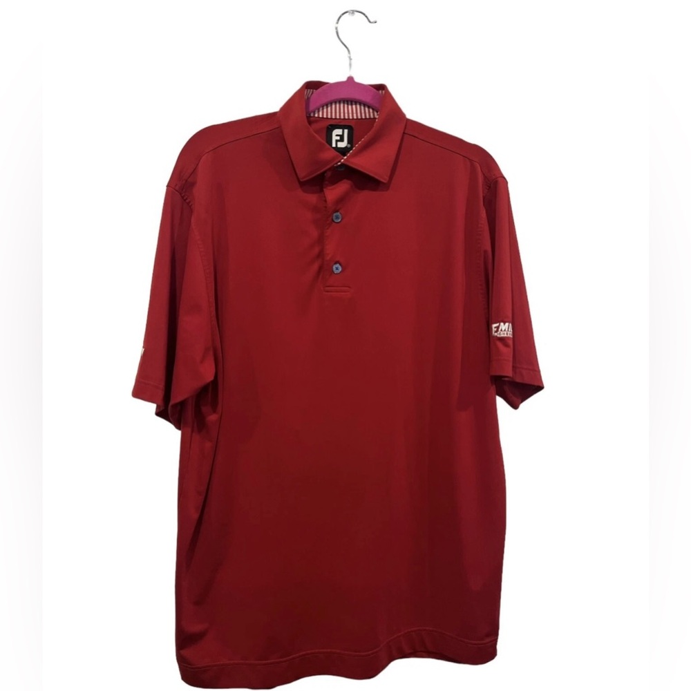 FootJoy Golf Polo Shirt Men’s Medium Red Short Sleeve Performance Chevy Logo EUC